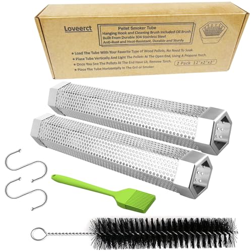 2 Pack Smoke Tube for Pellet Smoker,Pellet Smoker Tube 12in Stainless Steel BBQ Smoke Tube for Hot or Cold Smoking 5 Hours of Billowingsmoke,Smoker Tube for Pellet Grill Ideal for Smoking Cheese Fish