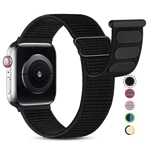JUVEL Bracelet Compatible avec Apple Watch Bracelet 44mm 40mm 41mm 45mm 38mm 42mm, Bracelet de Sport en Tissu en Nylon pour iWatch Bracelet SE Series 7/6/5/4/3/2/1, 45mm/44mm/42mm, Noir