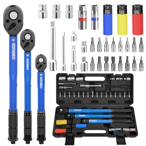 GoYwato Juego de Llaves Dinamométricas 33-Piezas, 3-230N·m Kit de Llaves Dinamométricas con 1/4' 3/8' 1/2' Llaves, 30 CR-V Accesorios, ±3% Precisión, Doble Escala, para Coche Bicicleta Moto Camione