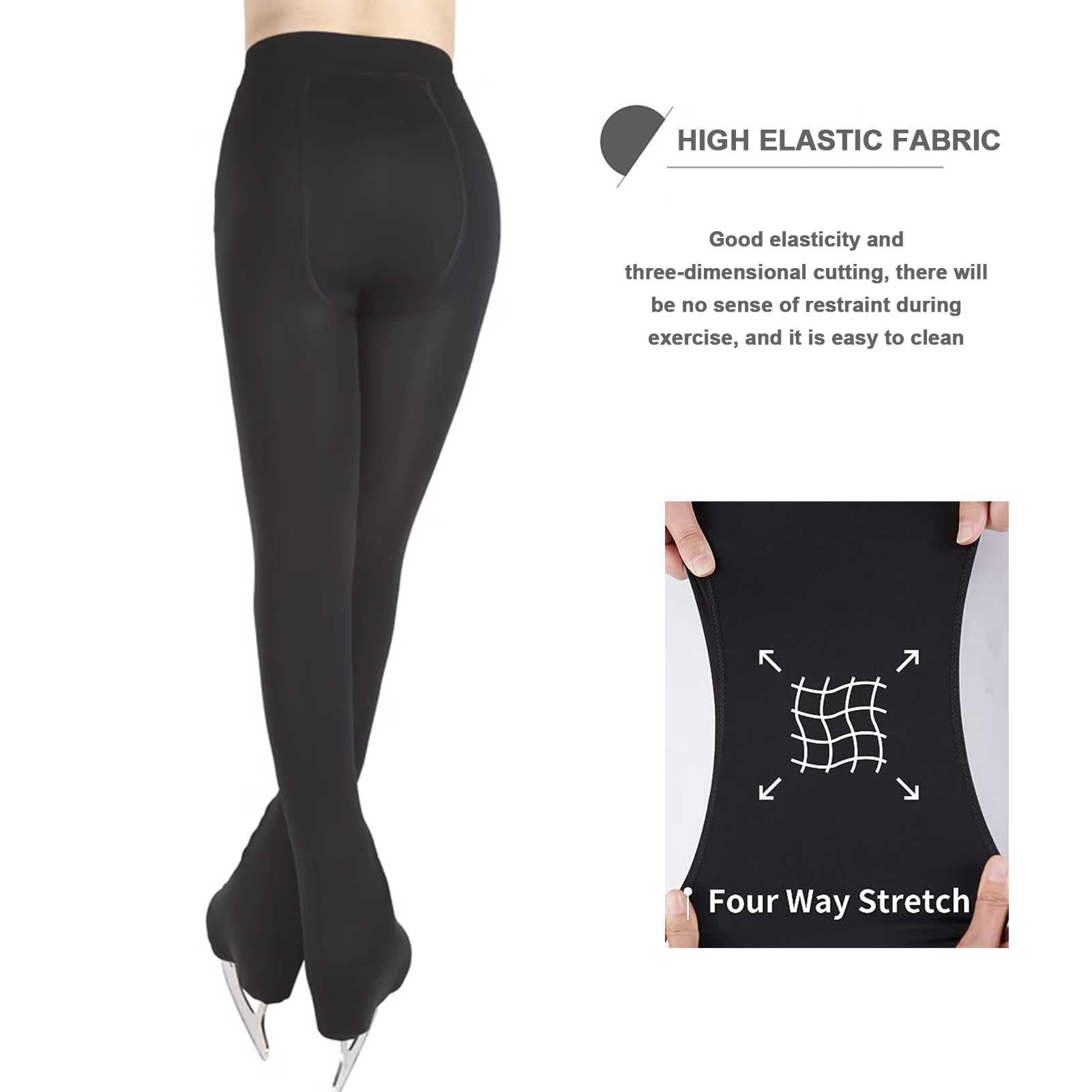 Pantalon de Patinage Artistique Brillants pour Enfant et Adulte, Legging Collants avec Doublure Polaire, avec Double Boucles et Cristal Scintillant
