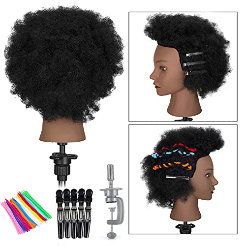 Neverland Beauty & Health, 10In Afro Kinky Curly Hair Mannequin Head with 100Percent Human Hair Hairdresser Training Head Cosmetology Doll Head Tight Curls Practice Head with Clamp Stand Hair Tools