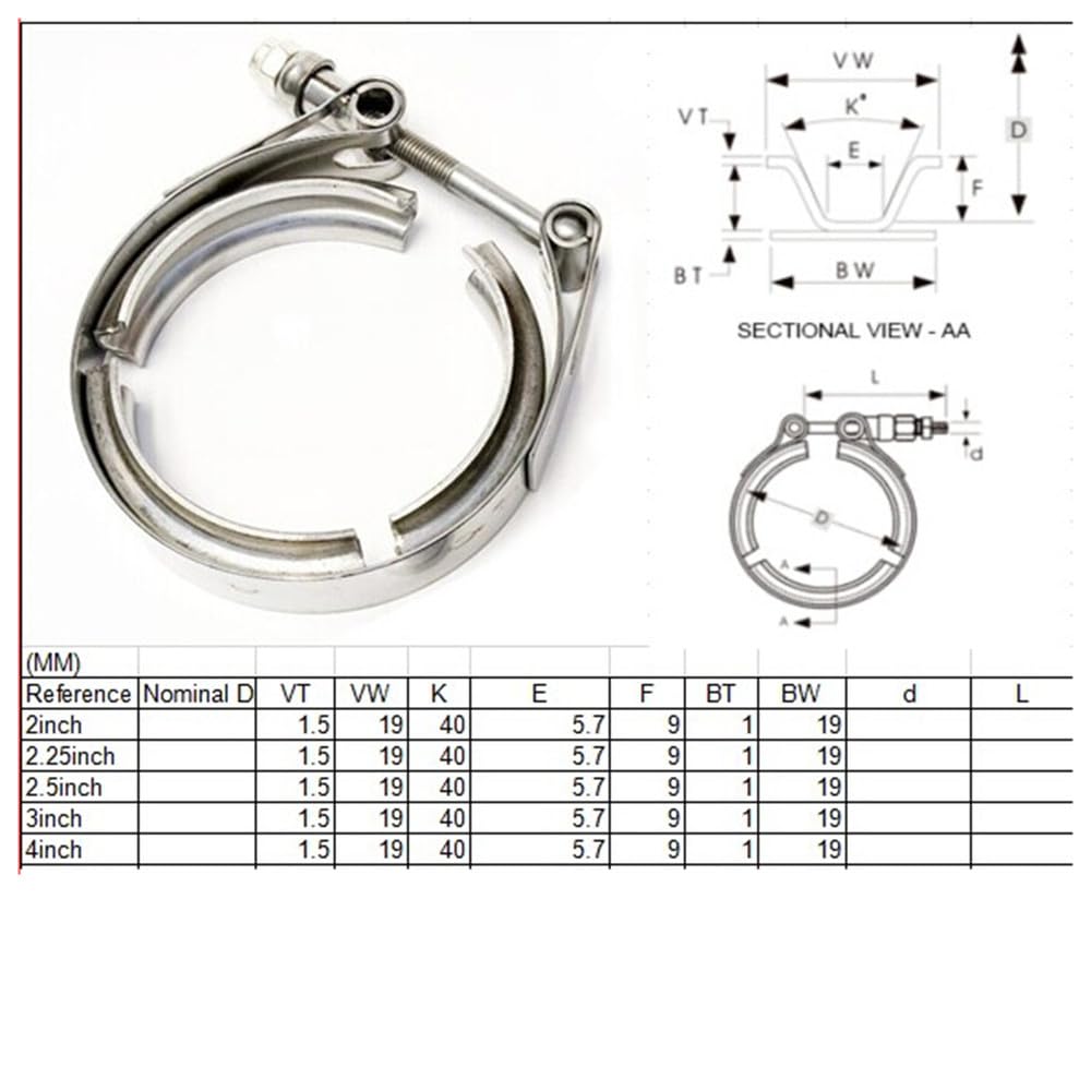 Kit de brida de abrazadera de banda en V de 2, 2,25, 2,5, 3 y 4 pulgadas para bajante de turbo, válvula de descarga, tubos de escape de banda en V, accesorios para coche, 3 pulgadas