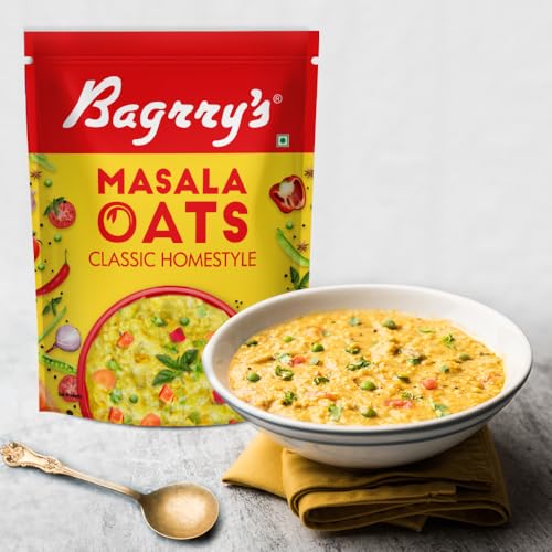 Image of Bagrry's Masala Oats Classic Homestyle 500g | Breakfast Cereal, Healthy Snack | Source of Protein & Fibre | All Natural | Non- GMO | Made With 100% Whole Grain Oats | Instant Oats | Helps in Weight Management | No Preservatives