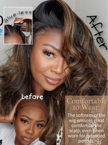 Image of Beauty Forever 7x5 Bye Bye Knots 2.0 Balayage Brown Highlight 3D Body Wave Lace Front Wig Put on and Go Glueless Drawstring Wigs with Pre-Bleached Pre Plucked Pre Cut HD Lace Wig 150% Density 16 Inch