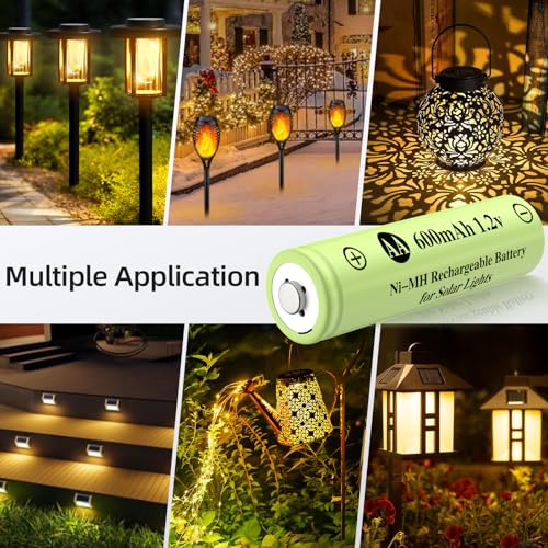 image for JiajaX Ni-MH Rechargeable AA Batteries, AA 600mAh 1.2V Solar Batteries