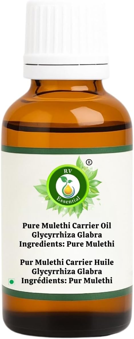 R V Essential Pure Mulethi Carrier Oil 5ml (0.169oz)- Glycyrrhiza Glabra (100% Pure and Natural)