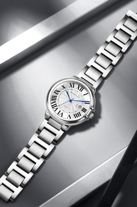 Image of Giordano Analog Quartz Watch for Men - Stainless Steel Strap, Textured Dial with Roman Numerals, Blue Hands, Date Display