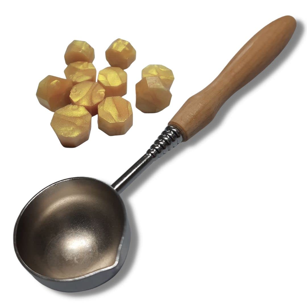 MANOMAY - Sealing Wax Melting Spoon with Beautiful Wood Handle Small / 25mm, 1 Pc (Chrome with Wooden Handle)