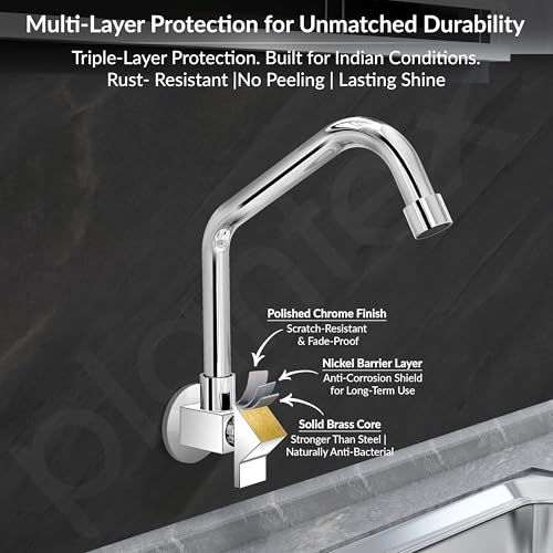 Image of Plantex Kitchen Taps for Home Sink with Water Saving Nozzle for Kitchen Tap /360 Swivel Spout for Sink Tap for Basin with Brass Wall Flange -(PRI-311-Chrome)