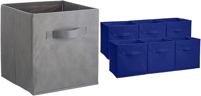 Amazon Basics Foldable Storage Cubes (6 Pack), Grey & Foldable Storage Cubes (6 Pack), Navy