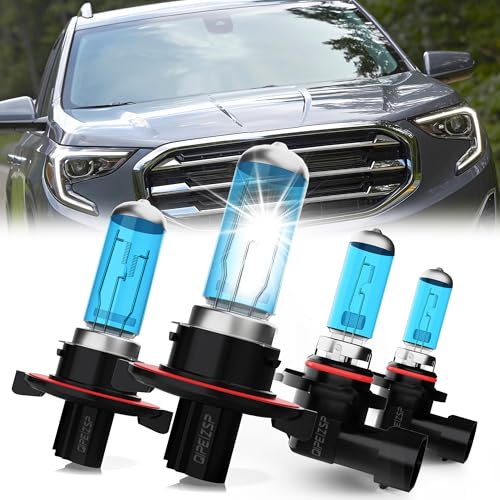 QIPEIZSP compatible with (2010-2018) GMC Terrain halogen headlights Bulbs, 9005/HB3/H10 High Beams & h11/h8/h9 Low Beam, Pack of 4