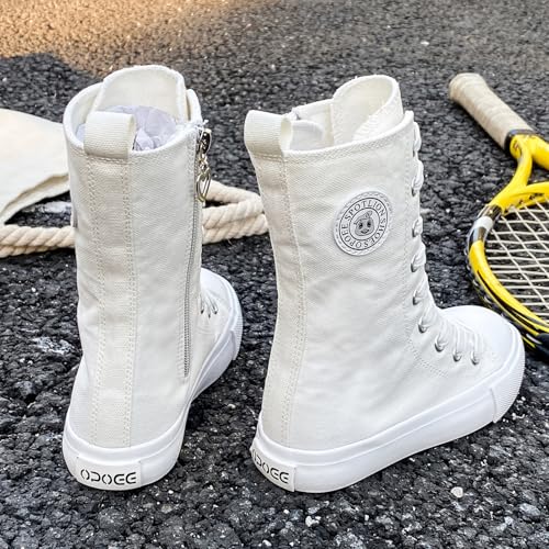 Amtopiyo Little Girls' Fancy Mid-Calf Canvas Boots Lace-Up Side Zipper Casual Sneakers4