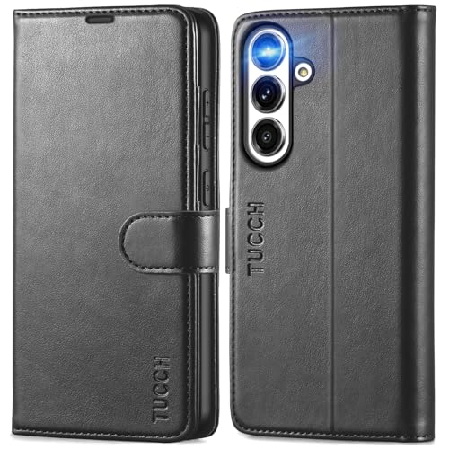 TUCCH Funda para Galaxy S25+ Plus 5G, Carcasa con Bloqueo RFID, Soporte Plegable, Ranura para Tarjeta Cierre Magnético Carcasa de TPU, Funda Cuero PU Compatible con Galaxy S25 Plus (6,7 2025), Negro