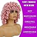 andromeda Pink Curly Wigs for Black Women Short Kinky Curly Wig with Bangs Loose Curly Heat Resistant Fiber Hair Wig for Women Halloween Cosplay Party Wigs (Pink)