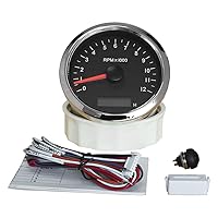 Vista 18 de ELING Universal Tachometer Gauge RPM with LED Digital Adjustable Hour Meter and RPM Alarm 12000RPM 85mm with Backlight