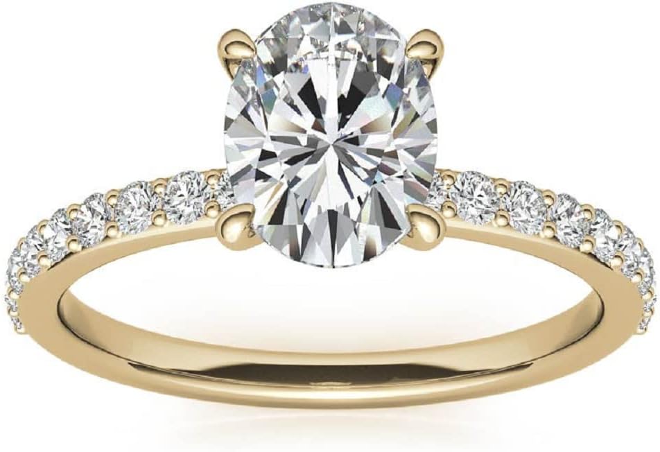 10K Solid Yellow Gold Handmade Engagement Rings 1 CT Oval Cut Moissanite Diamond Solitaire Wedding/Bridal Ring Set for Women/Her Propose Rings