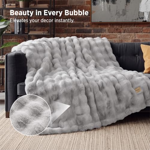 Image of Bedsure Fluffy Bubble Faux Fur Throw XL Blanket, 50 inchx70 inch, Light Grey