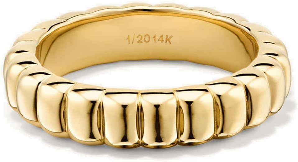 NOKMIT Chunky Gold Statement Rings for Women 14K Gold Silver Tone Cute Puffy Dome Croissant Thumb Band High Polished Smooth Comfort Fit Size 5-10