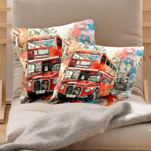 Housse de coussin en velours doux motif Londres 50x50 cm double face