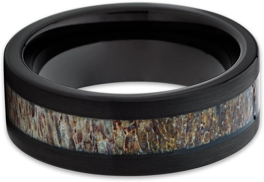 OVIEDO JEWELRY Deer Antler Wedding Ring,Black Tungsten Ring,Tungsten Carbide,Engagement,Anniverasty,Men's,Women's,Flat Shape,Comfort Fit,8mm - Image 2
