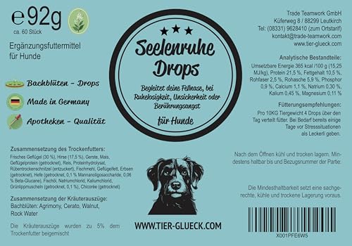 Seelenruhe Drops Hund – Natürliche Bachblüten-Leckerlis für ausgeglichene Hunde | Unterstützt Gelassenheit bei Stress, Angst & Trennungsstress | Hohe Akzeptanz | Premiumqualität Made in Germany | 92 g
