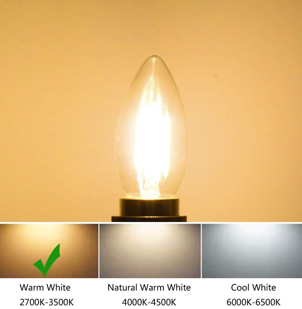 Ampoule Filament E14 LED 4W Equivalent 40W 400LM, Blanc Chaud 2700K, Ampoule Bogie LED E14 pour Lustres, Lustres en Cristal, Luminaires Décoratifs, Non-dimmable, Verre, Lot de 12