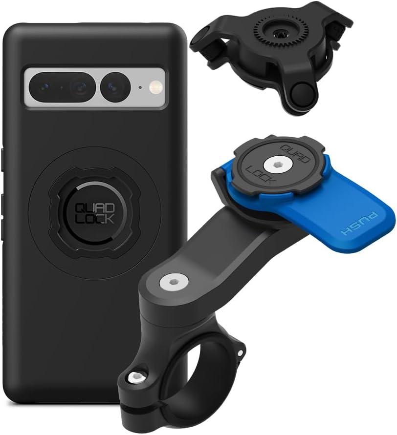 Quad Lock Motorcycle Handlebar Phone Mount Kit with Vibration Dampener and Pixel 7 Pro MAG Case