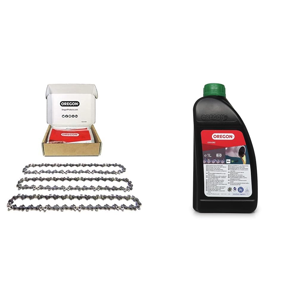 Oregon 3er-Pack Sägenkette 35 cm 3/8" LP für 35 cm Schiene und 1L Bio Kettenöl - 50 Antriebsglieder, 1.3mm - rückschlagsarme Kette kompatibel mit verschiedenen Stihl-Modellen