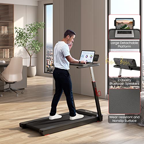 Goplus 3Hp Foldable Treadmill With Desk, Superfit Folding Treadmills For Home Office, Adjustable Height, Bluetooth Speaker, App Control, Led Display, 25 Preset Programs, Portable Walking Machine #TOP7