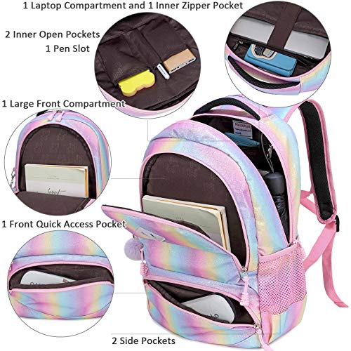 Girls Backpack Rainbow Glitter Kids School Bookbag 3 In 1 Set School Bag With Lunch Bag Pencil Case #TOP3