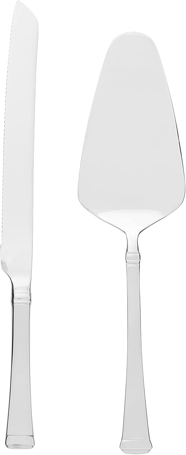 Mikasa Stanton 2-Piece 18/10 Stainless Steel Cake Knife & Pie Server Set - Mirror Finish, Dishwasher Safe Gift Box
