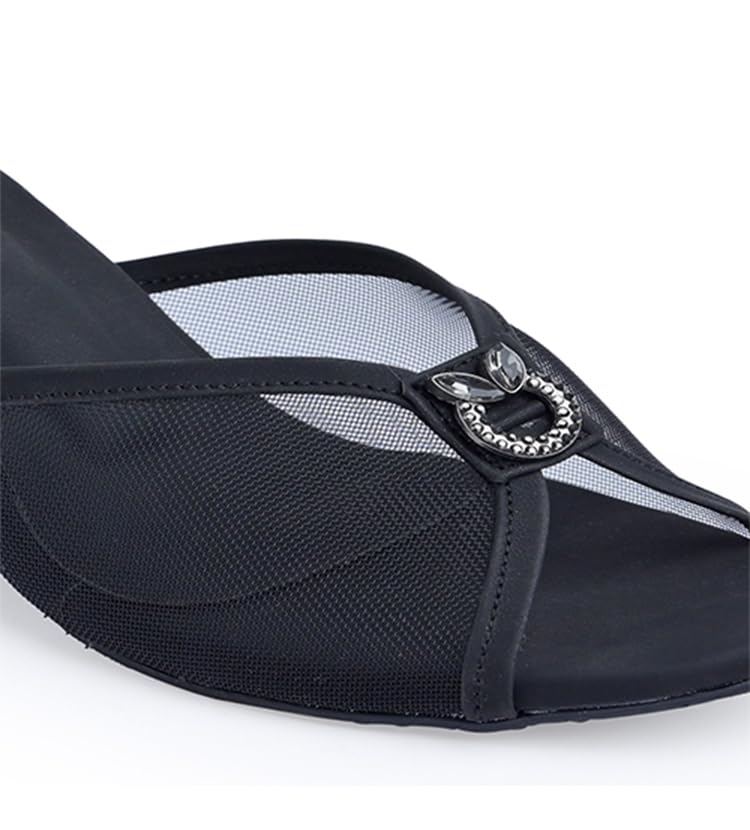 Image of Froh Feet Women's Kitten Heel Embllished Mash sandals 2 Inch Chunky Heels Mules Peep Open Toe Slip On Summer Sandal