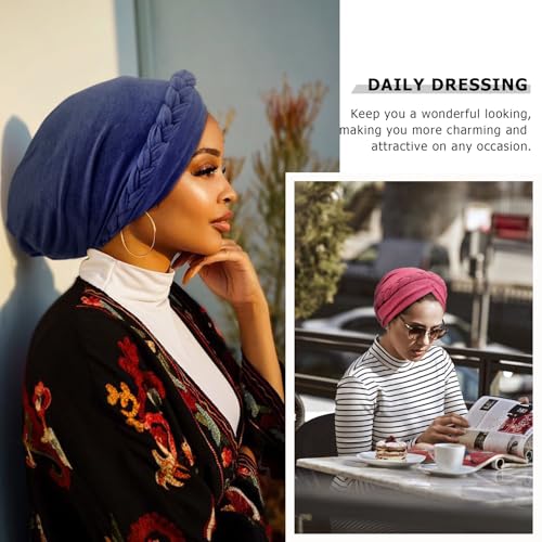 Image of DRESHOW African Women Turban Caps Beanie Twist Headscarf Pre-Tied Twisted Braid Headwraps for Women Chemo Cancer Cap