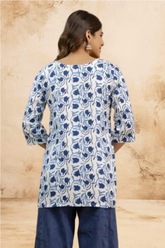 Image of Women's Short Kurti in Multicolor Rayon Cotton Blend | Ladies Ethnic Tunic | Office