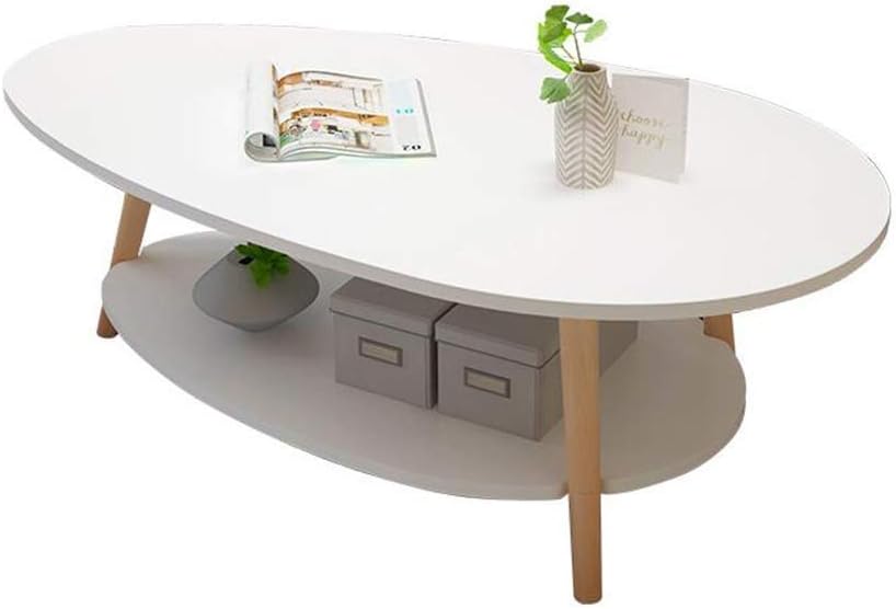 Binlz Table Living Room Elliptical Shape Coffee Table Multifunction Sofa Table Side Table Wood View Leisure Furniture 2 Rows White Amazon De Home Kitchen
