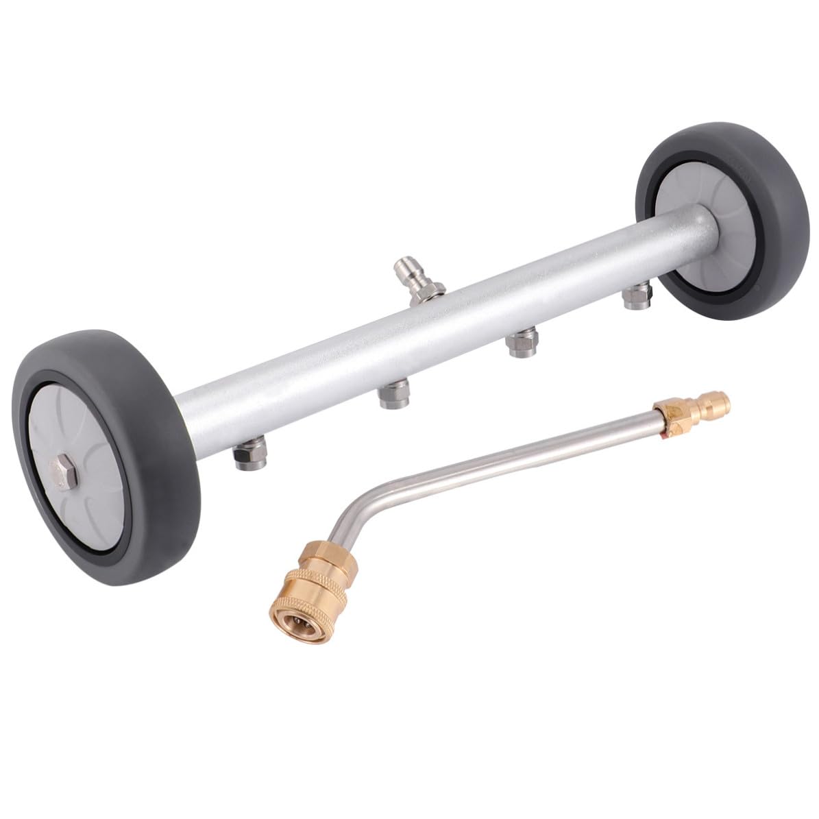 ifundom Cepillo de Limpieza para Chasis de Coche Conector Rápido 1/4 Pulg | Diseño de Rueda Giratoria, Acero Inoxidable y Latón, Uso en Chasis y Suelo, Limpieza a Alta Presión, sin Agacharse