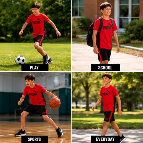 Image of PUMA Boys Active Shorts Set - 2 Piece Dry Fit T-Shirt and Performance Gym Shorts - Activewear Clothing Set for Boys (4-16)