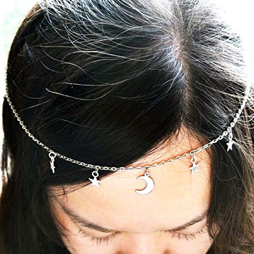 Jovono Boho Headband Silver Costume Moon Pendant Head Chain Star Hair Accessories for Women and Girls (Set-6)