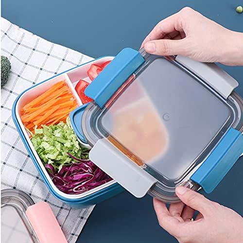 YOUEON 3 Pack Salad Lunch Container to Go with 3 Compartment Tray 52 Oz Bento Lunch Box with Spoon, Dressing Cup, Portable Salad Container for Lunch, Salad Toppings, Snacks, Fruit, Three Colors