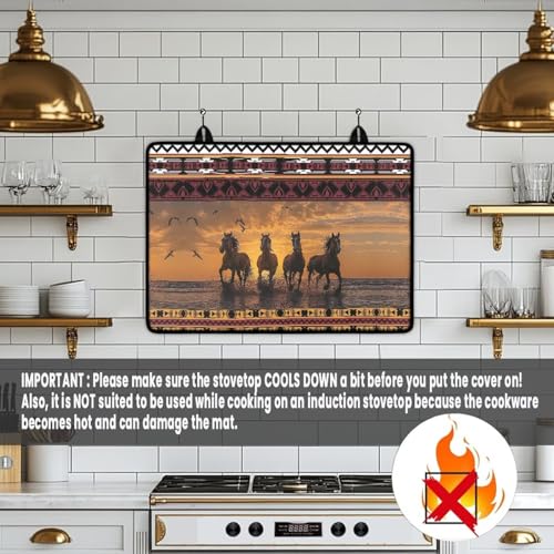 Image of Aztec Horse Electric Stove Top Cover,Black Cat Stove Cover for Glass Top Electric Stove,Astrology Heat Resistant Flat Top Stove Mat Countertop Protector