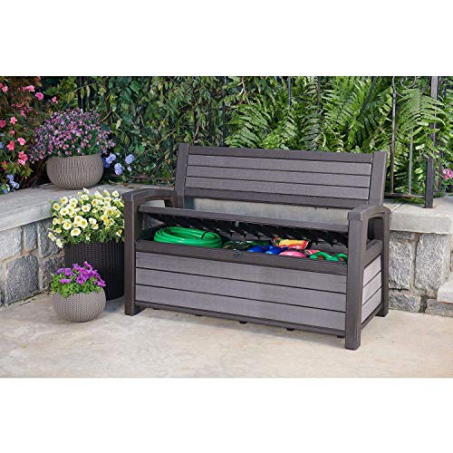 Keter-Hudson-60-Gallon-Plastic-Resin-Weather-Resistant-Outdoor-Backyard-Patio-Storage-Bench-Deck-Box-Grey Keter Hudson 60 Gallon Plastic Resin Weather Resistant Outdoor Backyard Patio Storage Bench Deck Box Grey