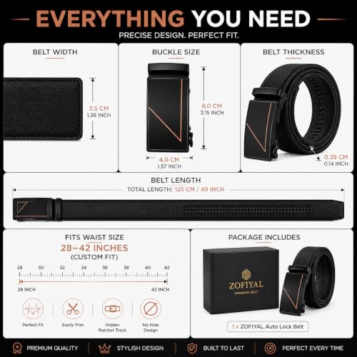 Image of Men's Auto Lock Belt with elegant design | Premium Vegan Leather | Adjustable Ratchet Belt | No Hole Design | Perfect Fit Waist 28-42 Inches for Office