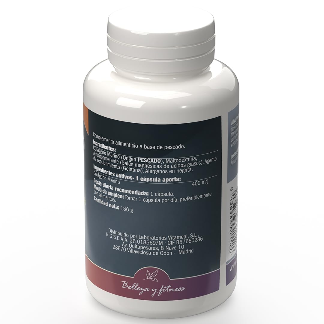 Colágeno Marino Hidrolizado NaturBite – Proteína de Colágeno de Pescado – 240 Cápsulas – Complemento Alimenticio para Piel, Cabello, Uñas y Articulaciones