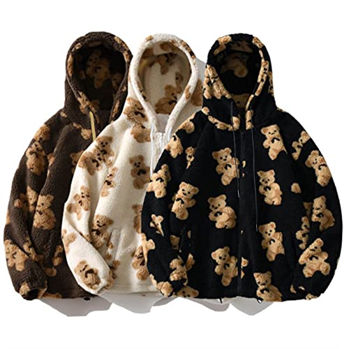 tuduoms Women's Girl Teddy Bear Coat Fluffy Fleece Cute Teddy Jacket Oversized Sherpa Zip Up Hoodie Outwear with Pockets