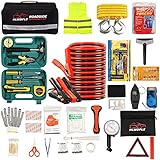 HLWDFLZ Car Roadside Emergency Kit,with13FT Jumper Cables,Winter Traveler Safety Emergency Kit with Blanket Shovel Triangle First Aid Kit for SUV RV