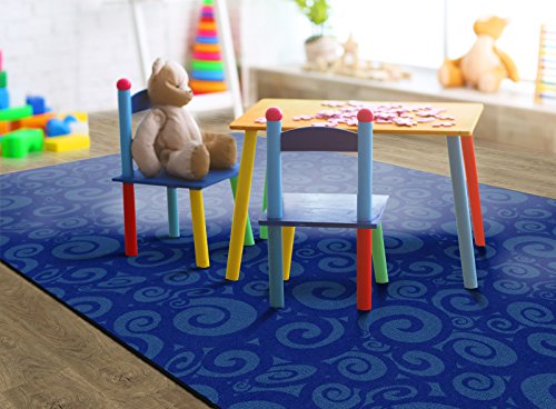 Flagship Swirl Tone On Tone Carpet For Children's Classroom And Bedroom Area Rug, Playroom Or Teaching Area For Playtime And Reading, 7'6"X12', Blue #TOP4