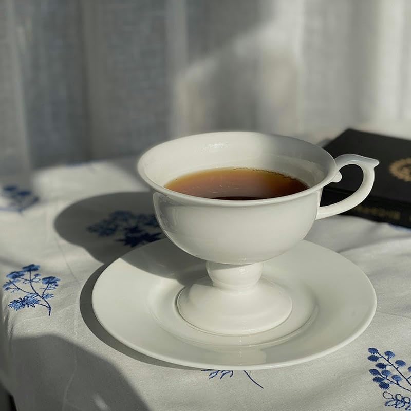 Zestaw do herbaty Chiński zestaw do herbaty, 60-200 ml chiński porcelanowy kubek do herbaty, kawy, biały ceramiczny na nóżce, miska lodów, kielich dla dorosłych, prezent(Golden Bird Cup and Plate)