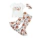 CHAUKAREAUL Toddler Baby Girl 3rd Birthday Outfit Flower Print Short Sleeve Shirts Top Floral Elastic Flared Bell Bottom Pants (White 3rd, 2-3 Years)