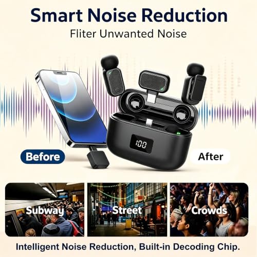 Image of Wireless Lavalier Microphone for iPhone, 2Pcs Mini Mic with Charing Case