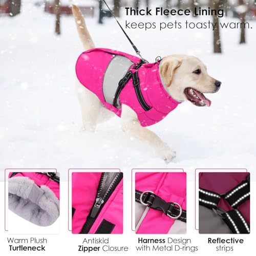 Image of AOFITEE Small Dog Coat, Dog Winter Coat with Harness Built in, Warm Dogs Jacket with Zipper & Polar Fleece Collar, Waterproof Pet Snow Jacket Snowsuit for Schnauzer, Chihuahua Yorkshire, S